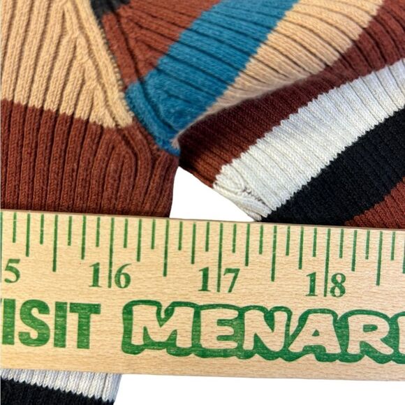 Vintage (r)elativity Striped Turtleneck Sweater Medium Black Rust Beige - Picture 6 of 15